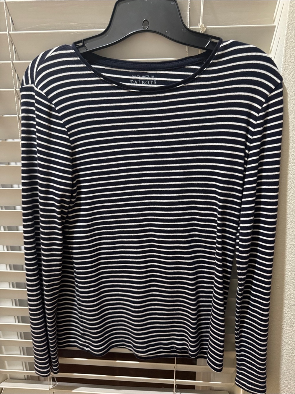 Talbots Navy & White Striped Long Sleeve Crew Top